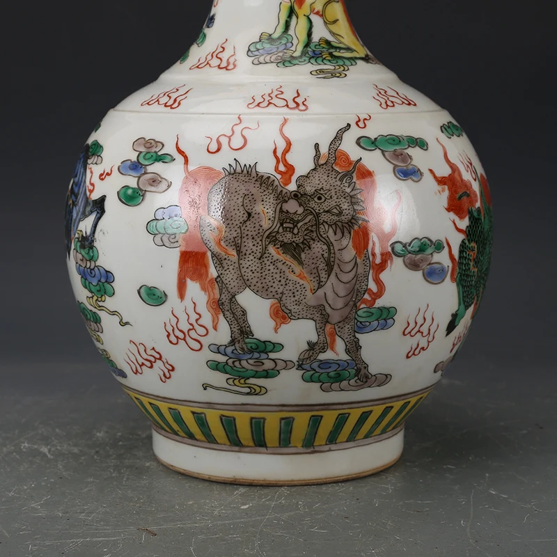 Китайская японская ваза с Львом единорогом драконом Цин Kangxi красочная роскошный