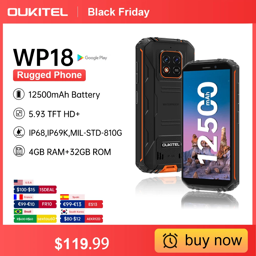 [in stcok]Oukitel WP18 12500mAh Rugged Smartphone 5.93