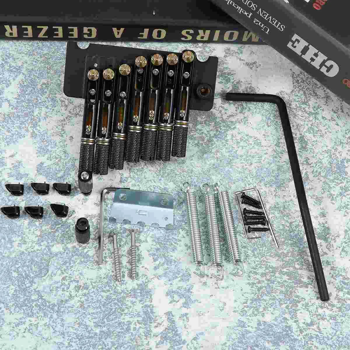 

GA878 7 String Headless Metal Saddle Bridge Strain Plate Bridge for Musical Instrument Replacement Guitar Tremolo System (Black)