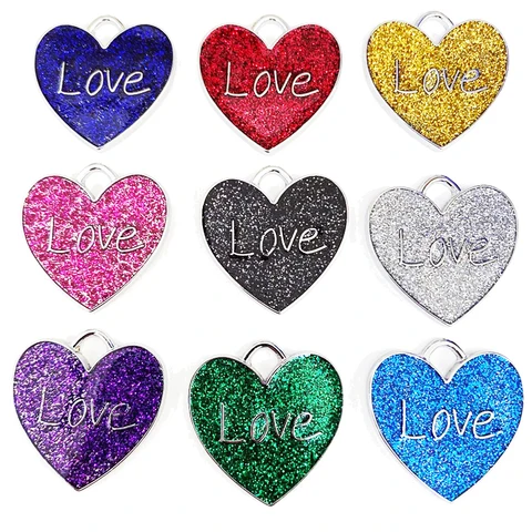 

Glitter Heart Metal Dog Tag Personalized Lettering Pet Identity Tag Dog Collar Anti-Lost Pendant Pet Supplies Accessories