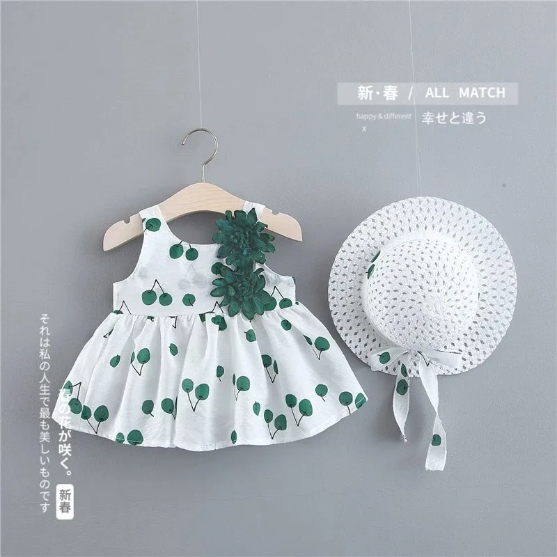 

2-Piece Summer Toddler Girls' Clothing Set Girl's Dress Beach Fashion Print Lovely Bowknot Flower Cotton Princess Dress