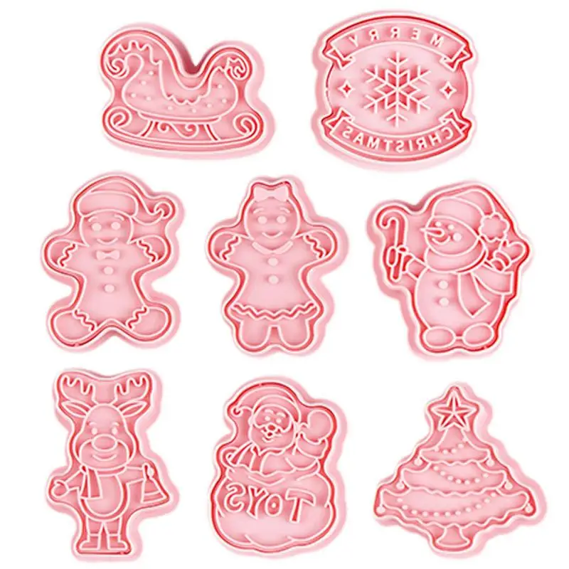 

Christmas Baking Stamper 8pcs Cookie Stampers Biscuit Mold For Christmas Party Supplies 3D Cookie Cutters With Plunger Stamps