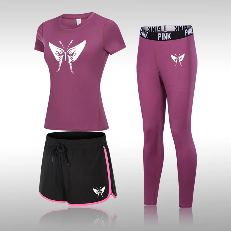 

Brand Women Yoga Gym Set Quick Dry Sportswear Short Sleeve Top Running Leggings Suit For Sport Fitness Workout Clothes Tracksuit