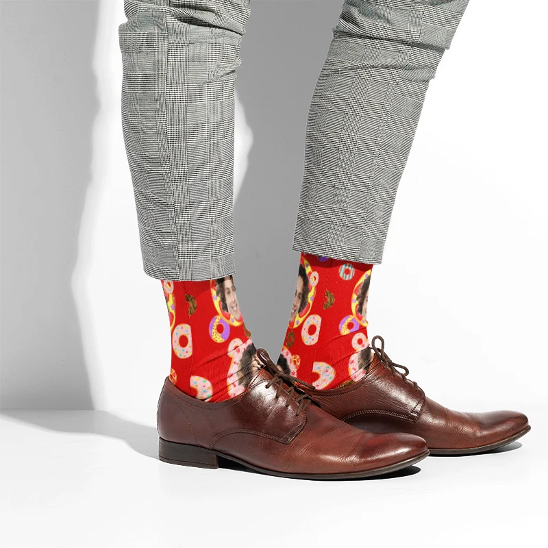 Customized donut Print Your Photo Pet Face Cotton Socks Logo Fashion Funny Cotton DIY Design Birthday Valentine's Novelty Sock