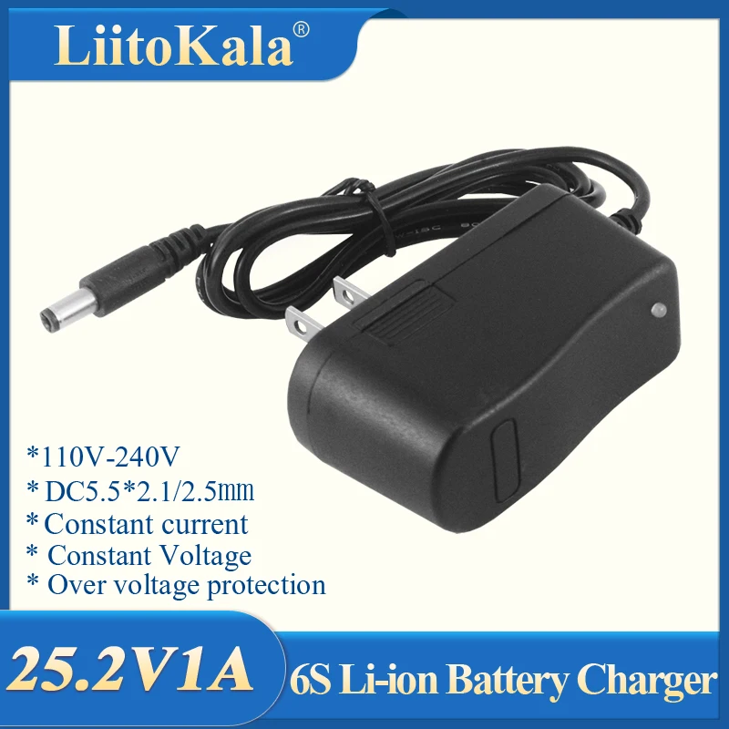 

LiitoKala 25.2V 1A 6 Series 18650 Lithium Battery Pack Charger 24V 1000mAh Polymer li-ion battery charger DC 5.5*2.1mm