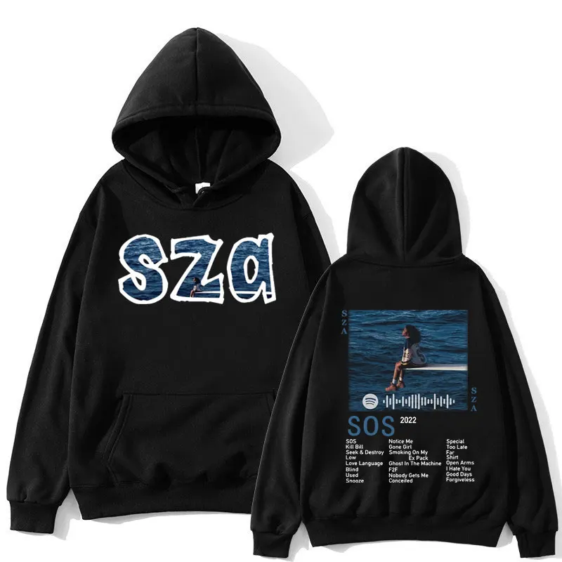 

SZA New Music Album SOS Print Hoodie Men Women Loose Hoodies Casual Aesthetic Sweatshirt Hip Hop Autumn Spring Fleece Streetwear