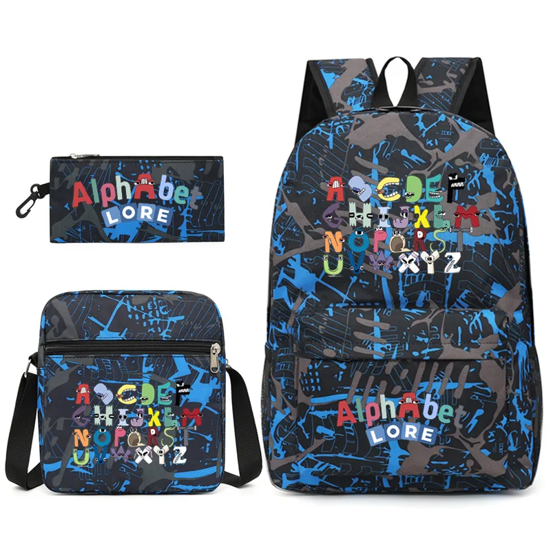 

Three-piece Around The Game Alphabet Lore Letter Legend School Bag Student Backpack Shoulder Bag Pencil Case Children's Gifts