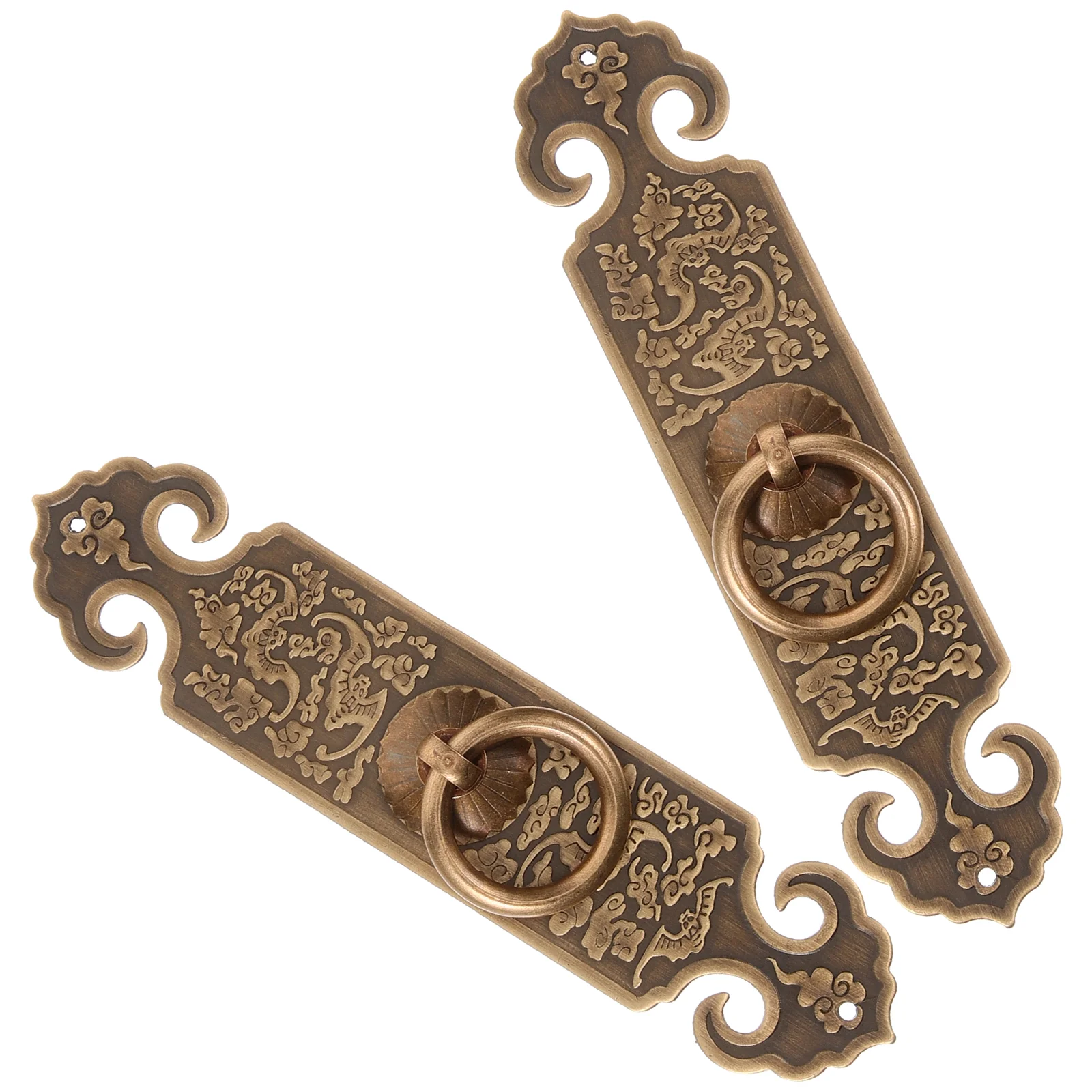 

2 Pcs Chinese Style Handle Drawer Door Knobs Metal Rustic Decor Cabinet Rural Pull Rings