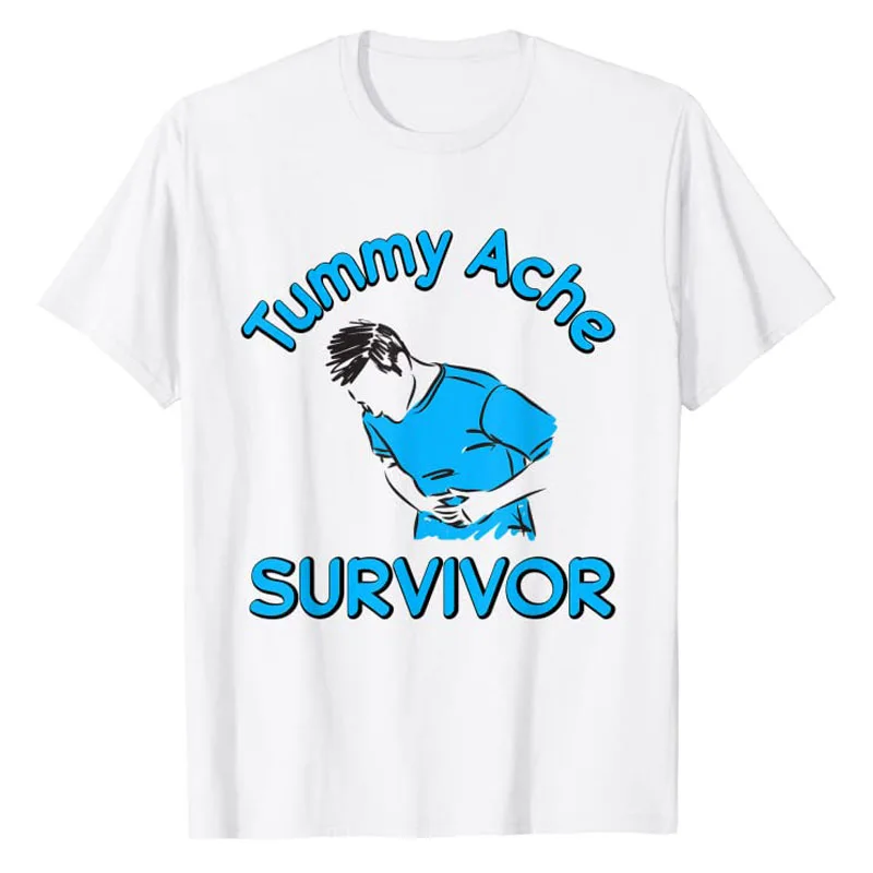 

Vintage Tummy Ache Survivor Stomachache IBS Funny Men Women T-Shirt Graphic Tee Tops Sayings Quote Valentines Day Clothes