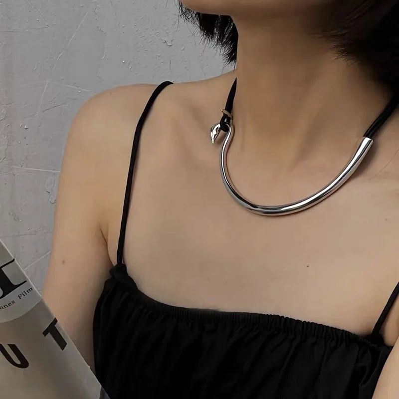 Модный Большой U-образный массивный чокер ожерелье металлическая подвеска