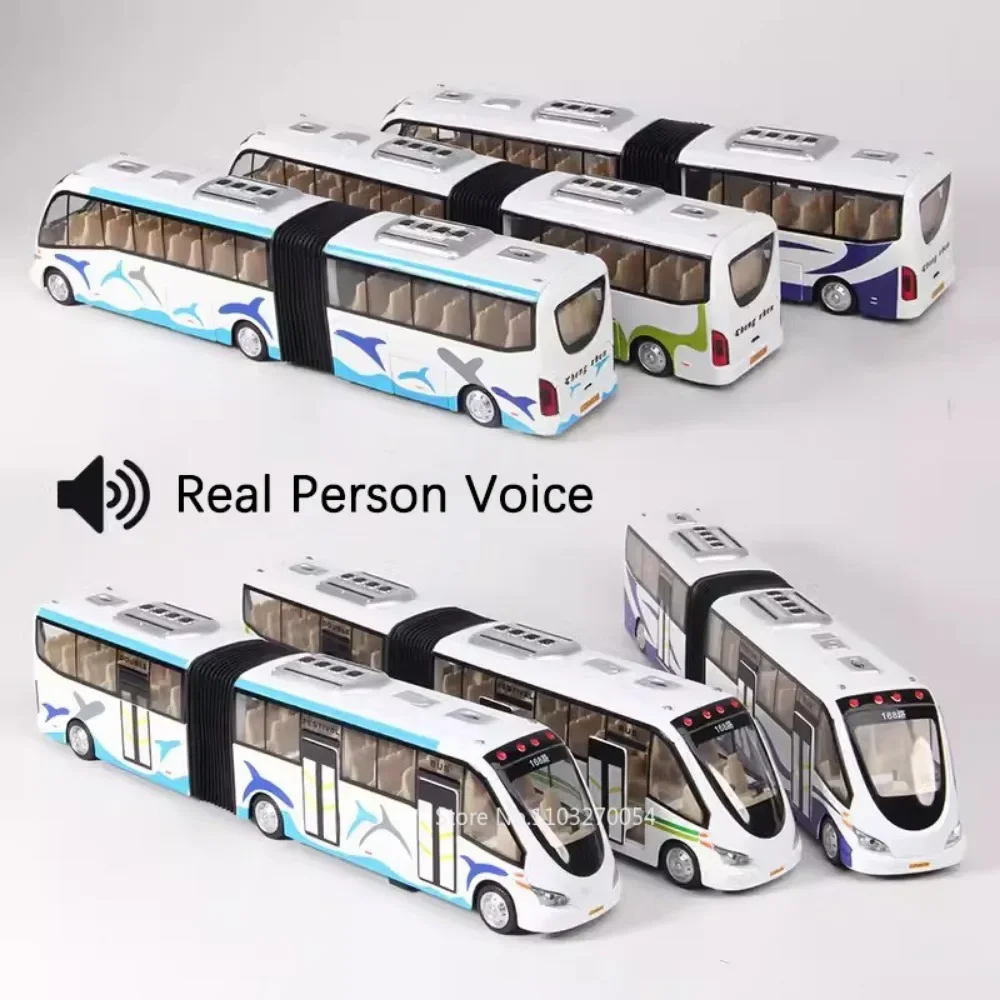 Duży rozmiar 1:32 Samochody ze stopu aluminium Elektryczne turystyczne modele autobusów miejskich Zabawka Dwuczęściowy autobus Dźwięk Światło