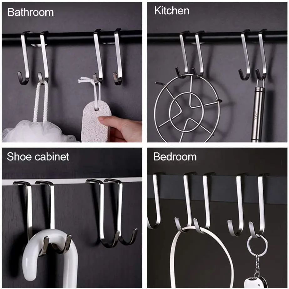

Over Cabinet Drawer Double Hooks, Stainless Steel Multiple Use Narrow Door Hook for Kitchen, Bathroom, Wardrobe Door