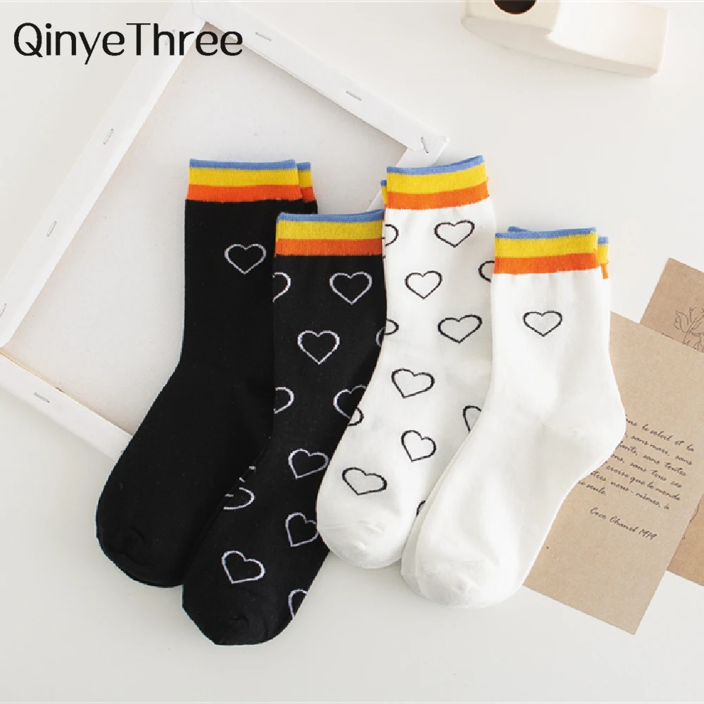 

Новые модные хлопковые хипстерские носки в полоску с сердечками в стиле преппи, повседневные носки для скейтборда, уличного танца, Прямая п...