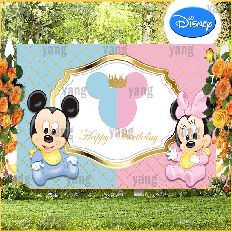 

Disney Cartoon Custom Cute Mickey Minnie Mouse Lovely Golden Grown Lace Backdrop Baby Birthday Party Photography Background