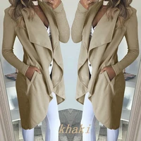 2022 large size fashion solid color lapel slim long trench coat women