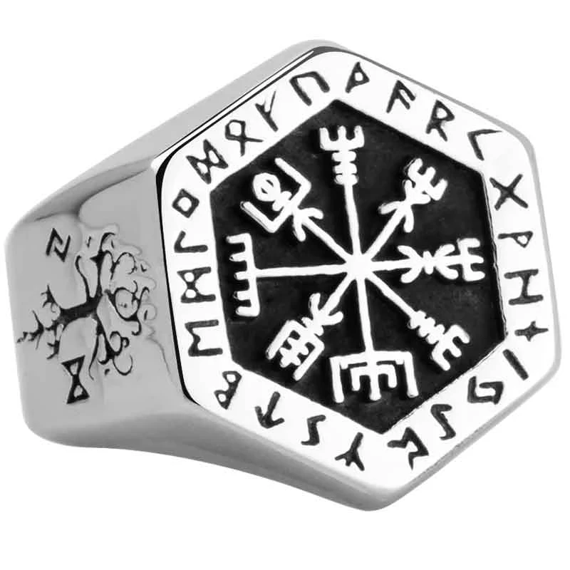 

Snowflake Viking Ring for man Vegvisir stainless steel Nordic mythology Viking rune Index hip hop Ring fashion jewelry