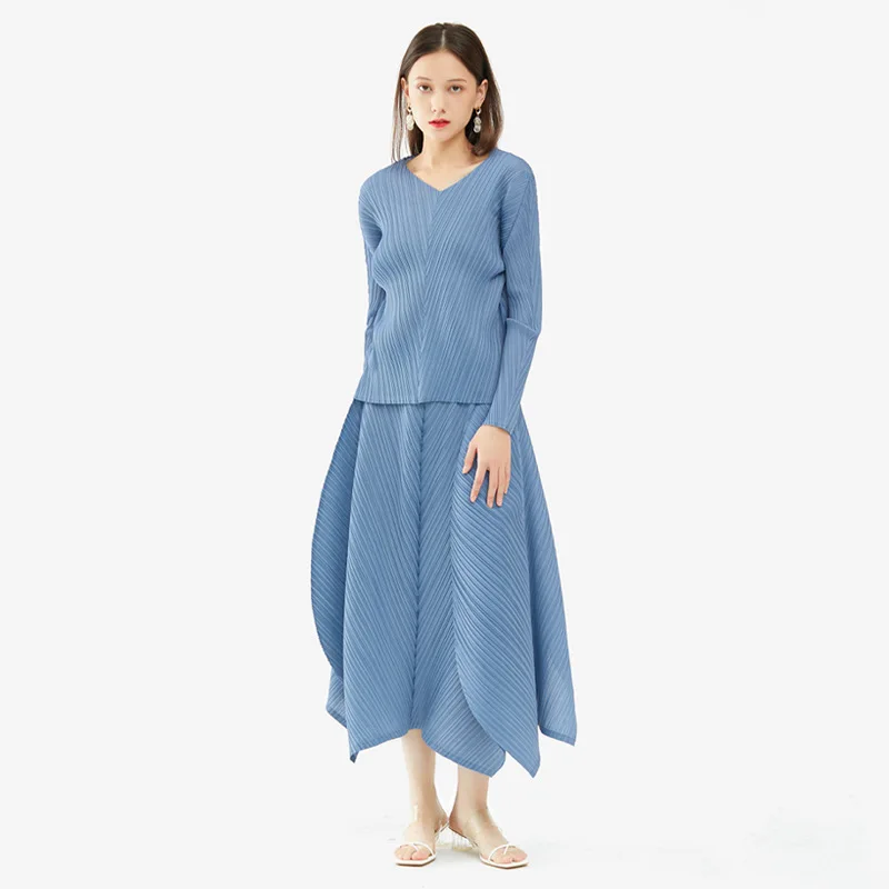 

Women Hot Trendy long sleeve 2 PCS Sets Suit high waist Elegant ladies skirts two pieces outfits wholesale