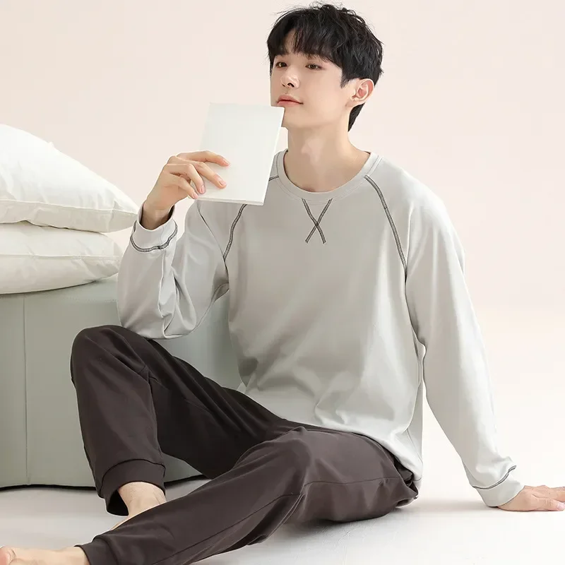 

Домашняя одежда для сна большого размера, Повседневная Пижама с длинным воротником, удобные комплекты, одежда, Осенние штаны, зимняя мужская Повседневная Пижама, модная