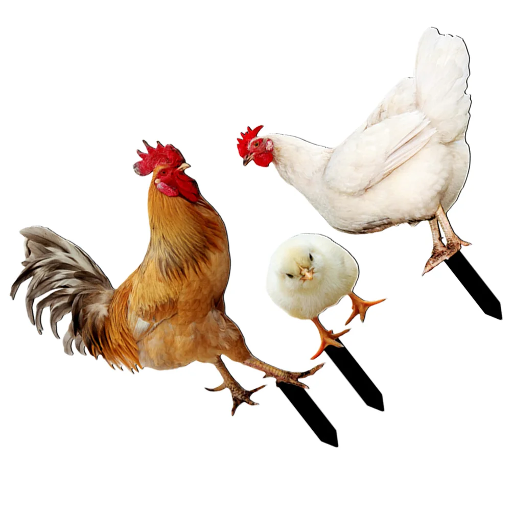 

3pcs Acrylic Hen Rooster Yard Decorative Chicken Shaped Yard Stake Lawn Hen Stakes