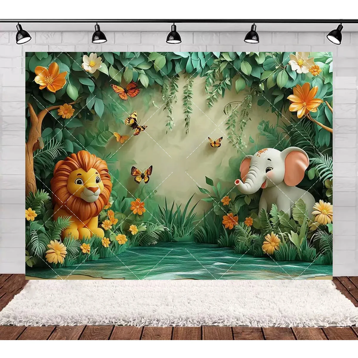 

Фон с изображением джунглей и маленьких животных, первый день рождения, вечеринка, торт, декор стола, маленькое животное, детские праздничные подарки, виниловый фон