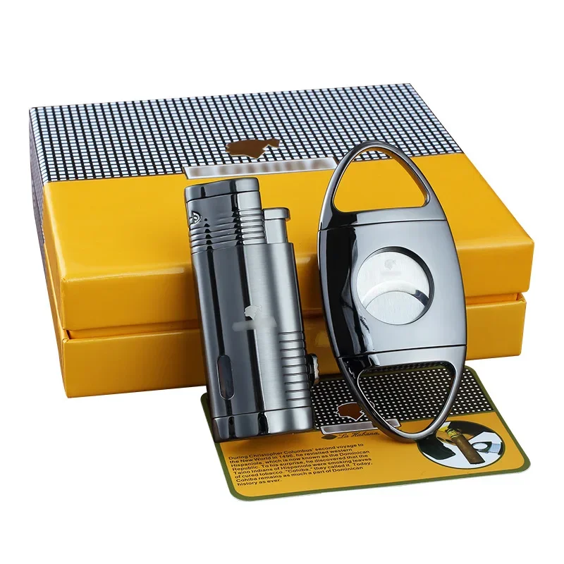 Набор высококачественных зажигалки COHIBA 3-факел Jet Flame с двойными ножницами для