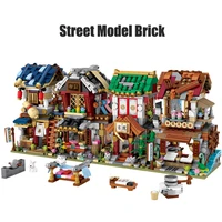 city street chinatown fabric bookstore school model mini building blocks diy fairy tale house building toys childrens gifts