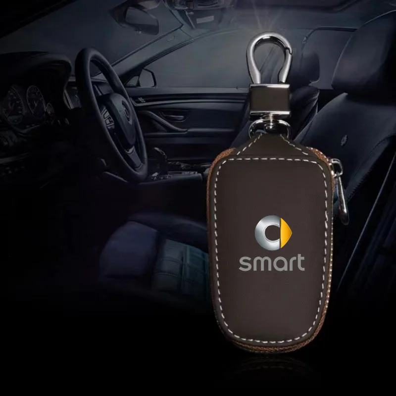 

Leather Car Key Case Leather Housing Anti Scratch Cover Protector Zipper for SMART 451 453 Fortwo Forfour Car Accessories