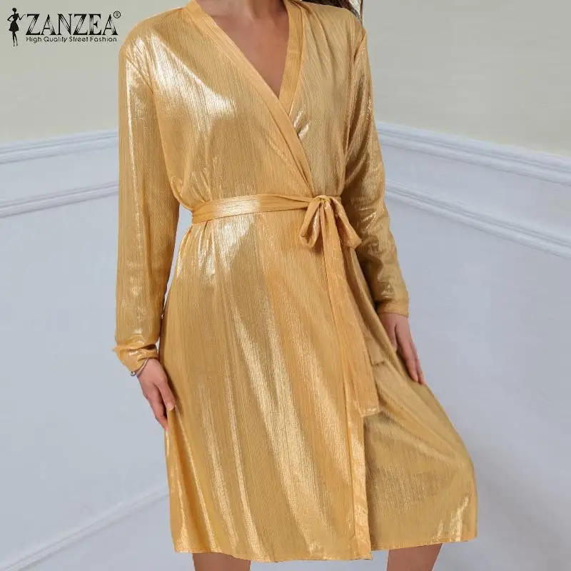 

Женское яркое однотонное платье 2022, модное элегантное Бандажное платье, повседневные офисные платья большого размера с длинным рукавом, ве...