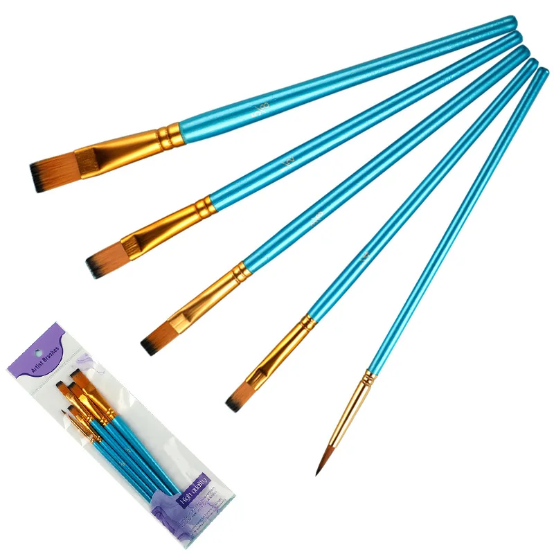 

Free Shipping 5pcs Blue Rod Nylon Oil Paintbrush Oil Painting Brush Set Art Painting Supplies