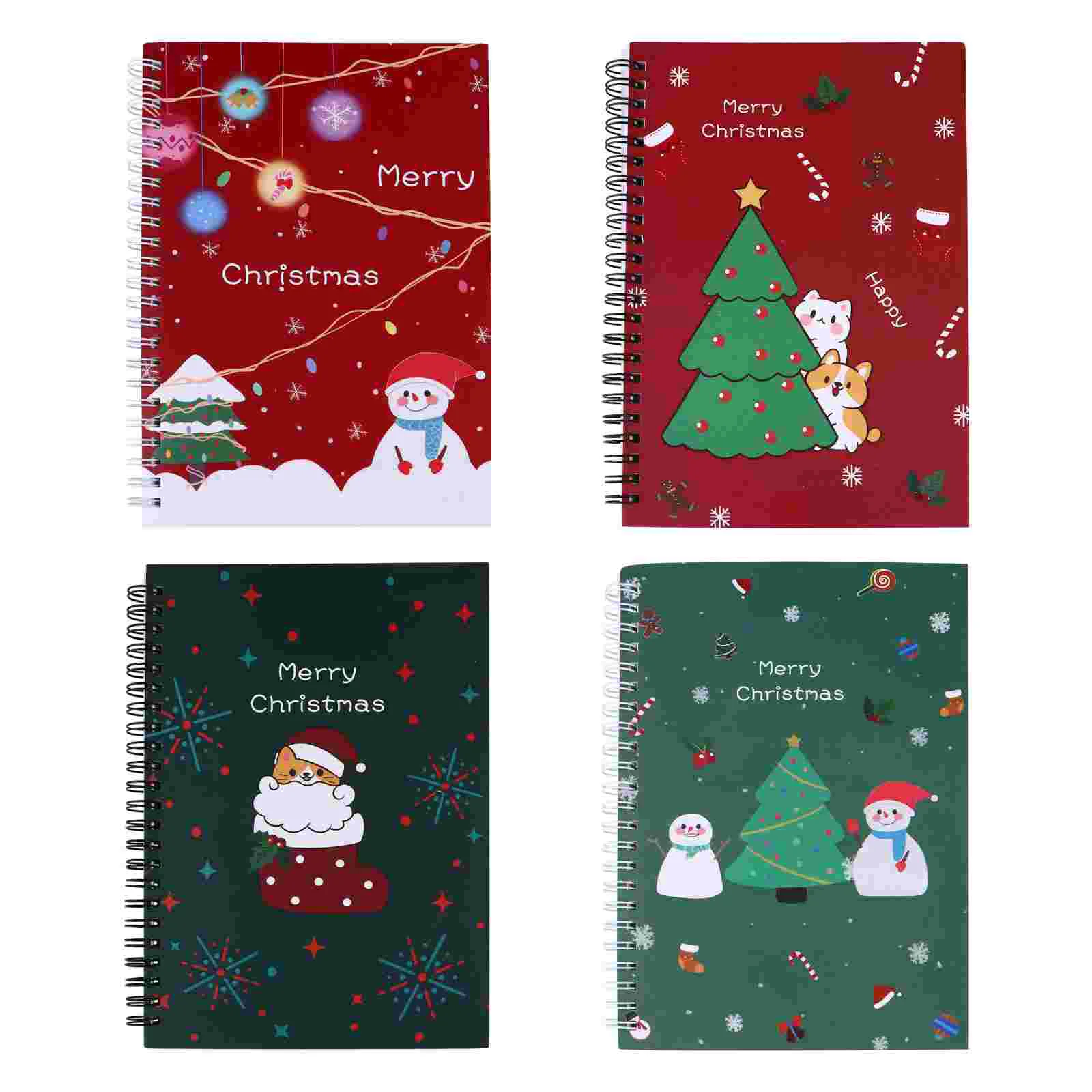 

4 Pcs Christmas Notebook Cartoon Notepad Travel Gift School Daily Office Supplies Pocket Spiral Student Coil Horizontal Grid