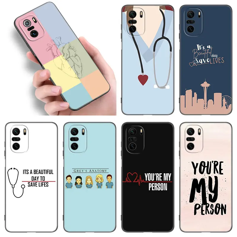 Greys Anatomy Nurse Doctor Phone Case For Xiaomi POCO F2 F3 M2 M3 M4 X3 X4 Pro NFC F4 GT 5G F1 X2 C3 C31 C40 M5S TPU Black Cover