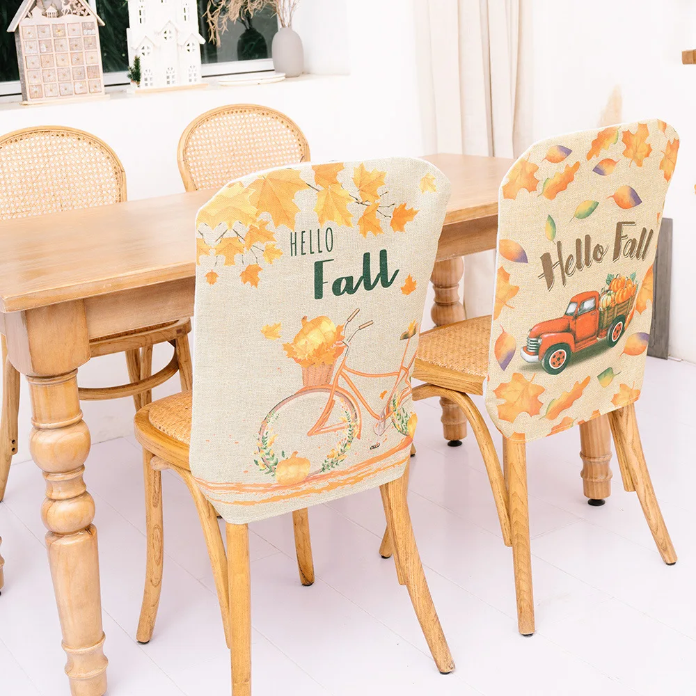 

Dining Room Chair Back Covers Washable Slipcovers with Red Truck Pumpkin Fall Harvest Seat Protector Cover for Thanksgiving Day