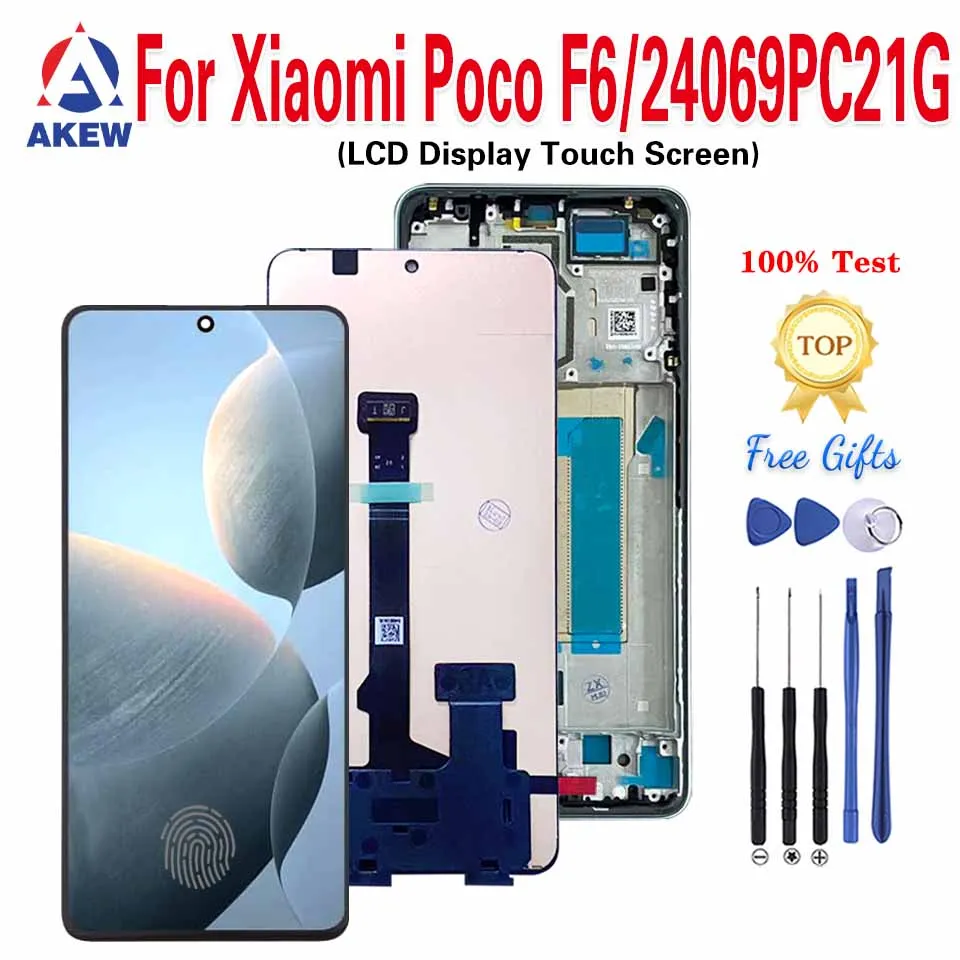 Фото Дисплей AKEW AMOLED для Xiaomi Poco F6 24069PC21G, новый ЖК-дисплей для POCO F6, сенсорный экран в сборе, запасные части №1