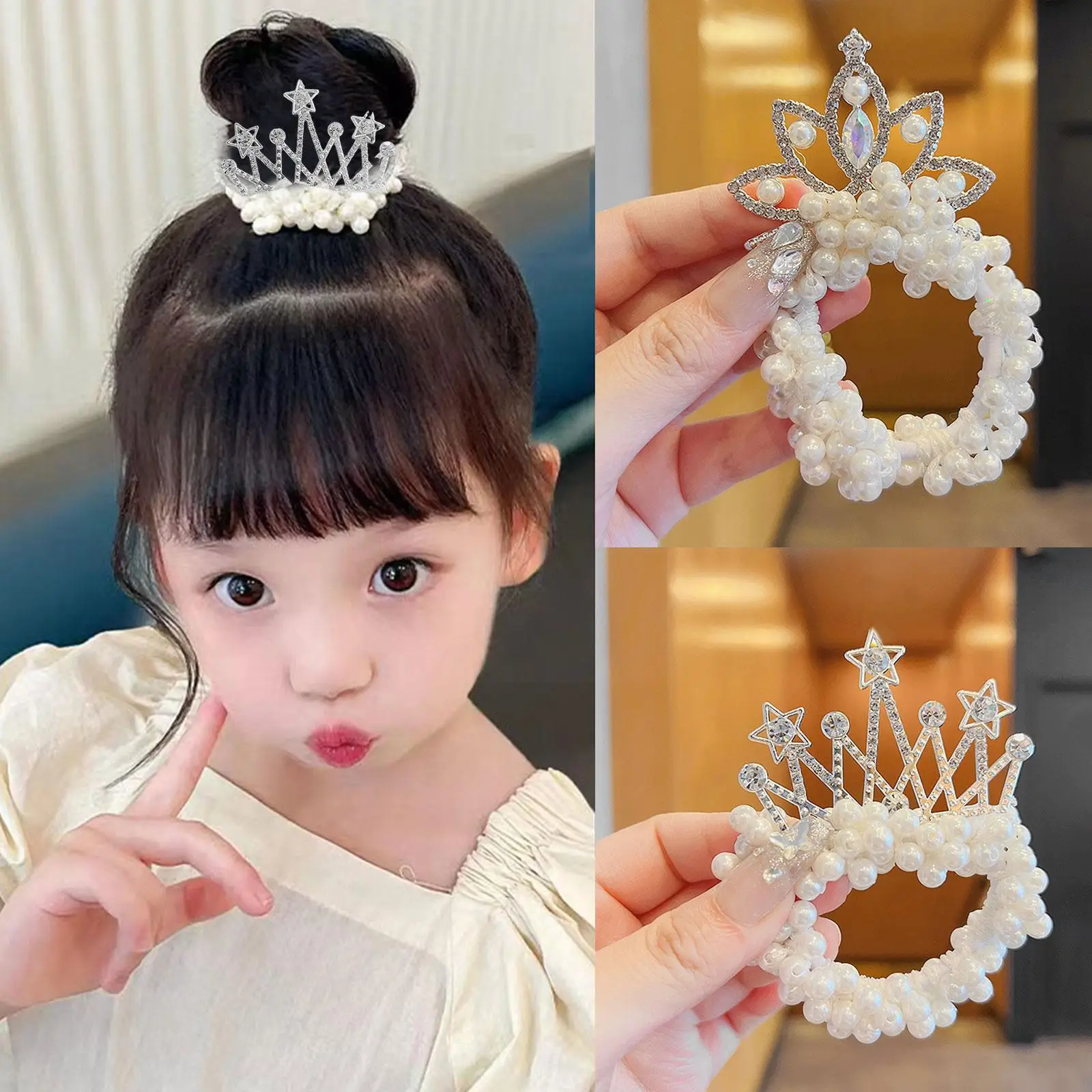 

Crown Tiara Pearl Hair Ties Beads Girls Scrunchies Holders Rubber Elastic Bands Band Styling Hair Accessories Hair Ponytail L4w0
