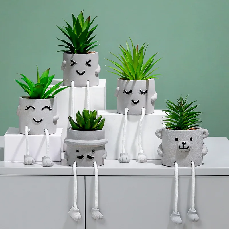 

Funny Smiley Artificial Plant Succulent Pot Ornament For Garden Party Decor Outdoor Decoration Ornament Crafts