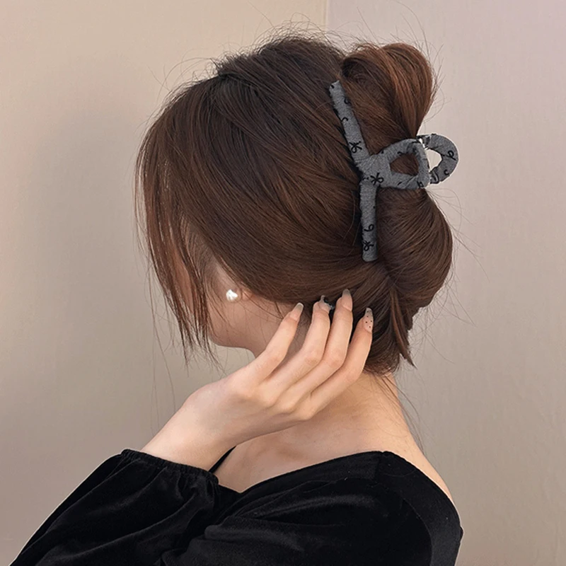 Модная заколка для волос с черным серым бантом девочек когтями женщин большая в