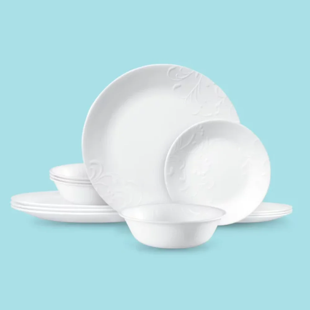 

Madeline Embossed, 12 Piece, White, Dinnerware Set Dinner Set Dish Set China Dinnerware Set Plate Sets