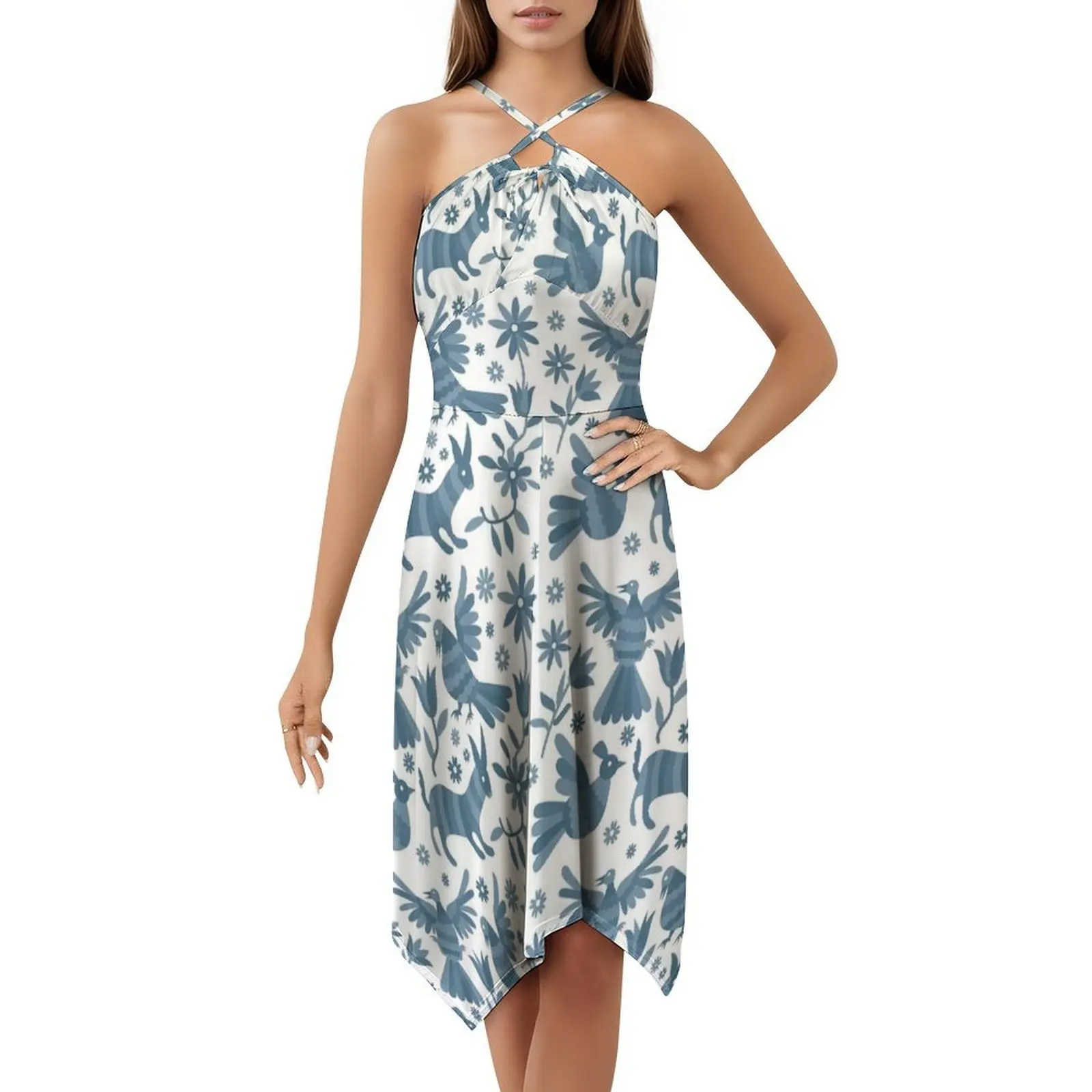 Фото Otomi Blue Otomi текстура мексиканское Otomi мексиканское искусство сексуальное платье для отпуска для женщин пляжная вечеринка день рождения мини-платье мексиканское Otomi №5