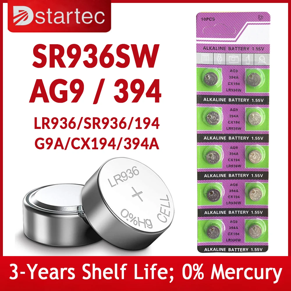10PCS-50PCS 1,55V AG9 LR936 394 SR936SW CX194 LR45 Батарейки-кнопки G9A 194 394A SR936 L936F Cell Coin Watch Toys Remote Battery