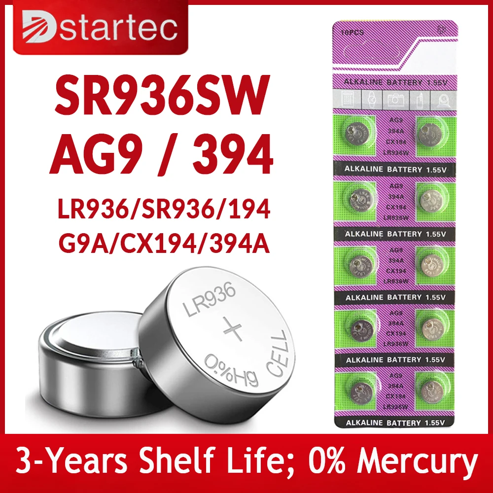 10PCS-50PCS 1 55V AG9 LR936 394 SR936SW CX194 LR45 Батарейки-кнопки G9A 194 394A SR936 L936F Cell Coin Watch Toys Remote Battery -