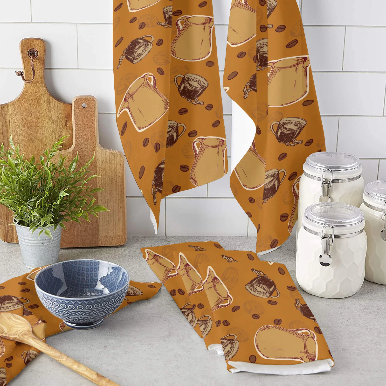 

Brown Coffee Beans Coffee Cup Kitchen Towel Microfiber Rags Cleaning Cloth Home Washing Dish Cleaning Tools