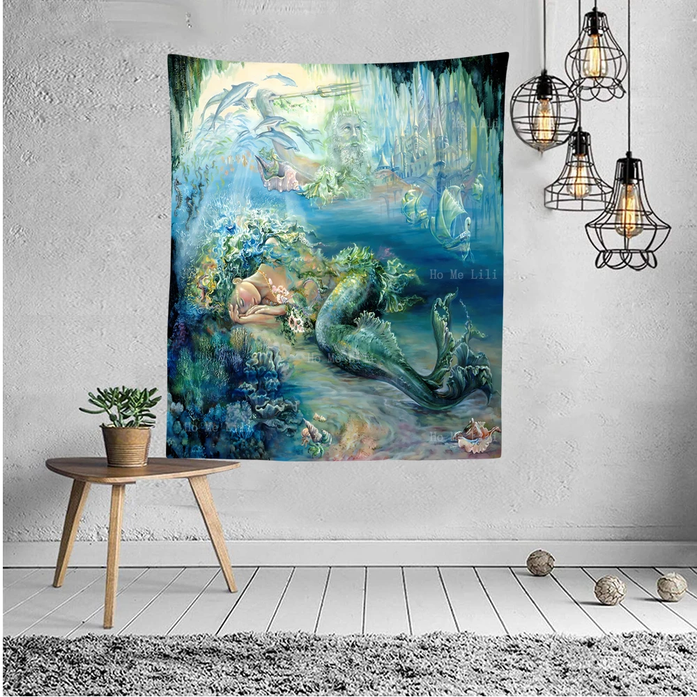 

Portraits Of Sleeping Mermaids And Emperors In The Underwater World Walls Are Decorated With Tapestries