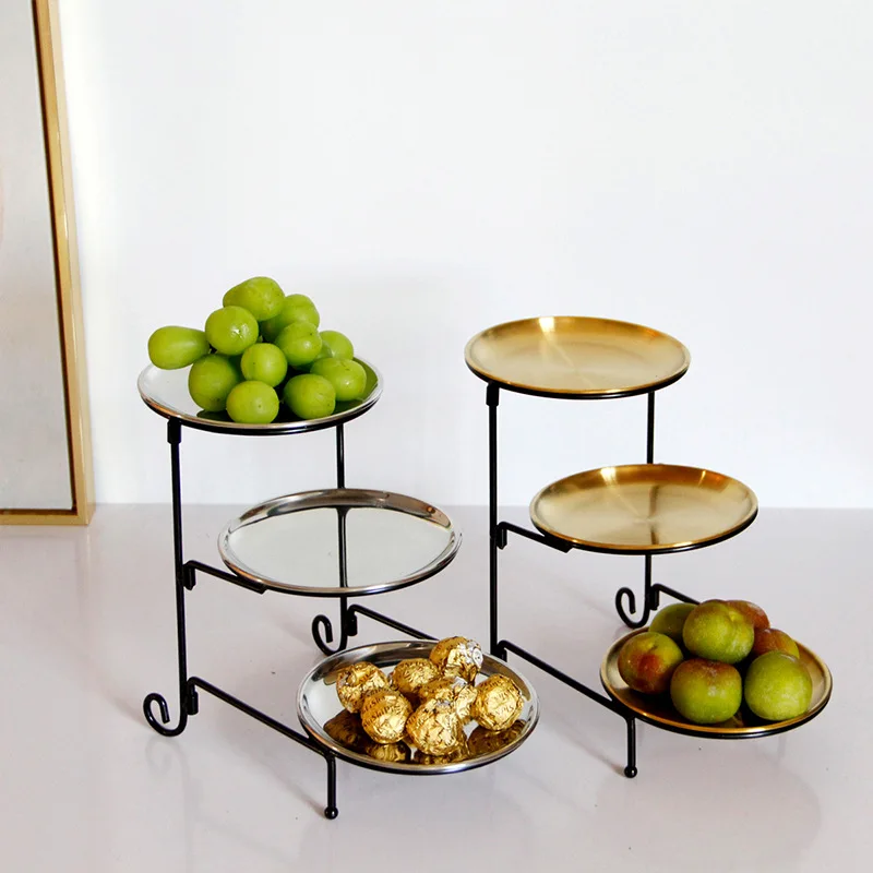 

Three-layer Stainless Steel Fruit Tray Light Luxury Gold Cake Plate Wrought Iron Detachable Snack Plate Wedding Rack Fruit Rack