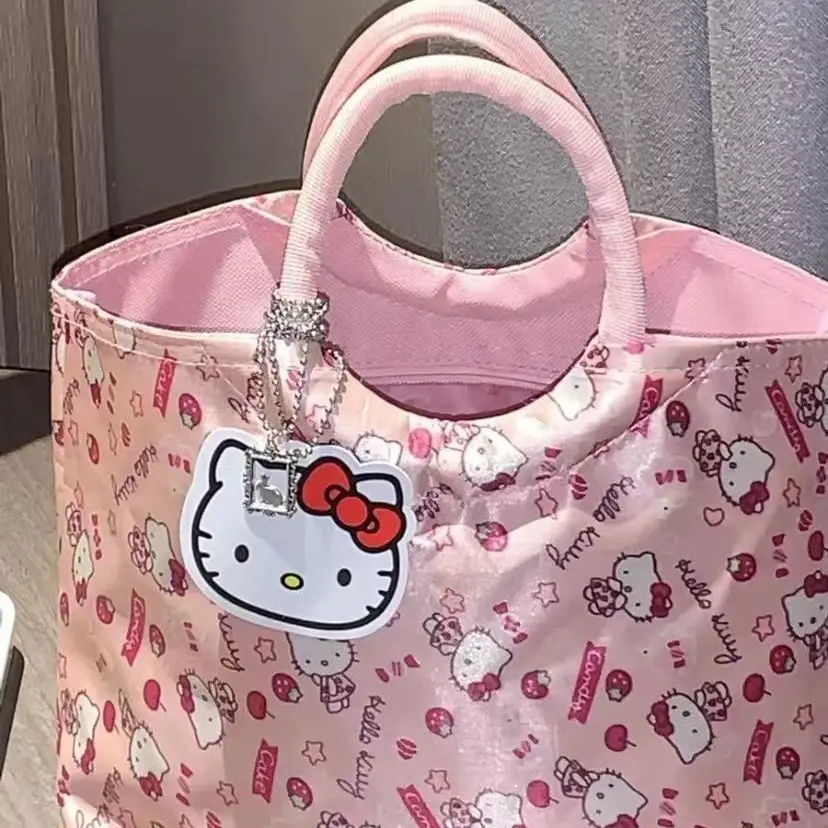 

Sanrio, Холщовая Сумка через плечо Hello Kitty, сумка-тоут, повседневные милые сумки с особым дизайном для девочек, сумки на молнии