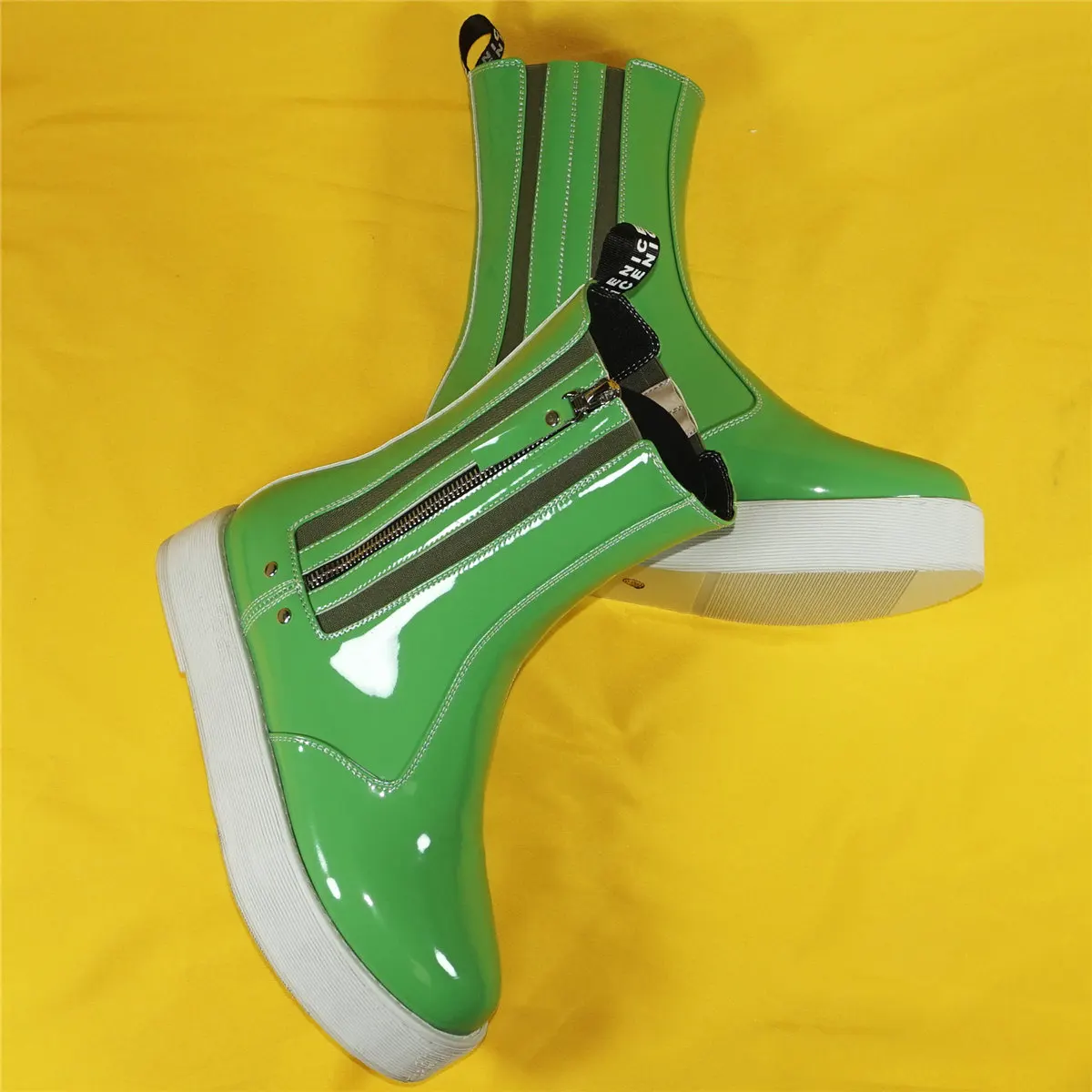 Chunky Platform Shoes Women Green Patent Leather Flat With Party Pumps Female High Top Round Toe Fashion Sneakers Casual Shoes