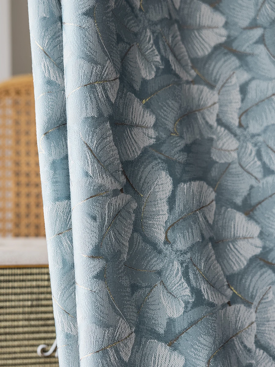 

American Pastoral Flower Living Room Cortina Jacquard Blue Bedroom Curtains Leaf Bronzing Window Cortina Curtain 커튼 шторы Rideau
