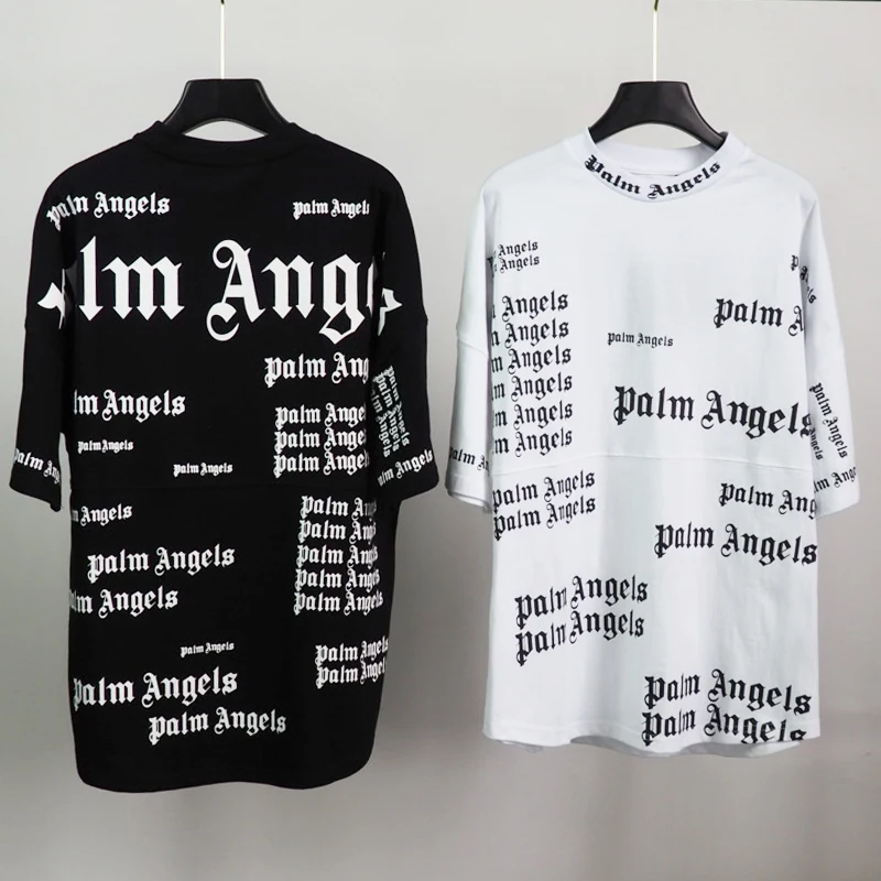 

High Quality Palm Angels T Shirts Creative PA T shirt Letters Full Printing Loose Men and Women Short Sleeve Hip Hop T-shirt