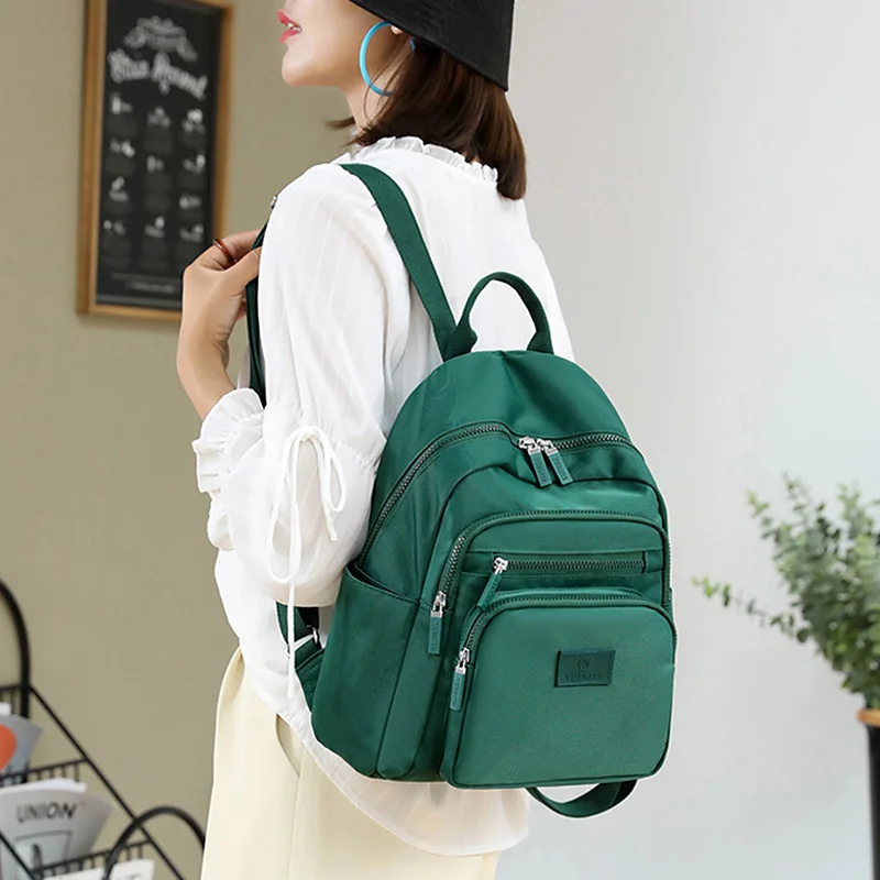 

2023 New Dark Green Women's Backpack Waterproof Nylon Backpack Student School Bag Suitable For Girls' Small Travel Rucksack
