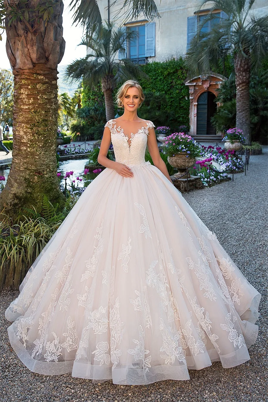 

MANRAY Elegant Princess Wedding Dress Ball Gown Wedding Dress Cap Sleeve Applique Lace Bride Dress Bridal Gown Vestido De Noiva