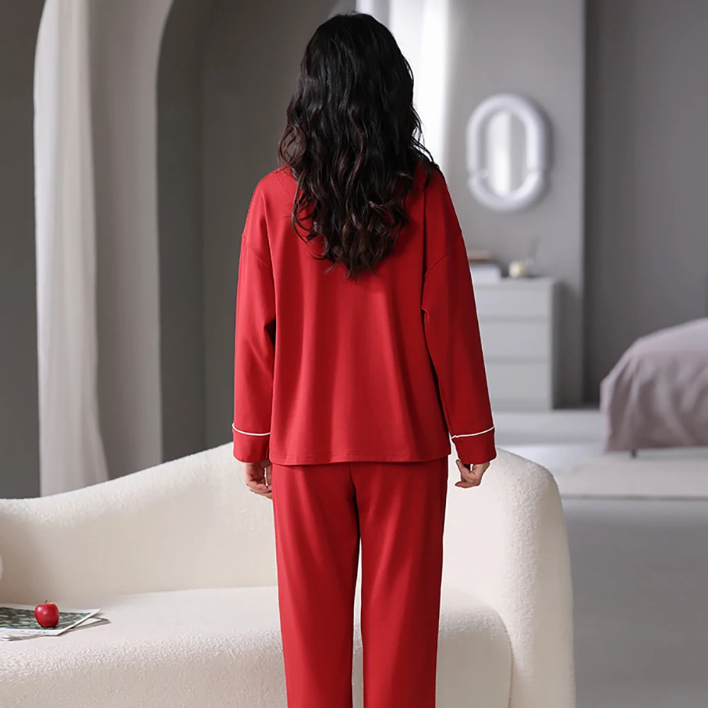 100% Cotton Solid Sleepwear Loungewear Set Woman 2 Pieces Spring Autumn 2023 Casual Women's Pajamas Korean Version pijama mujer